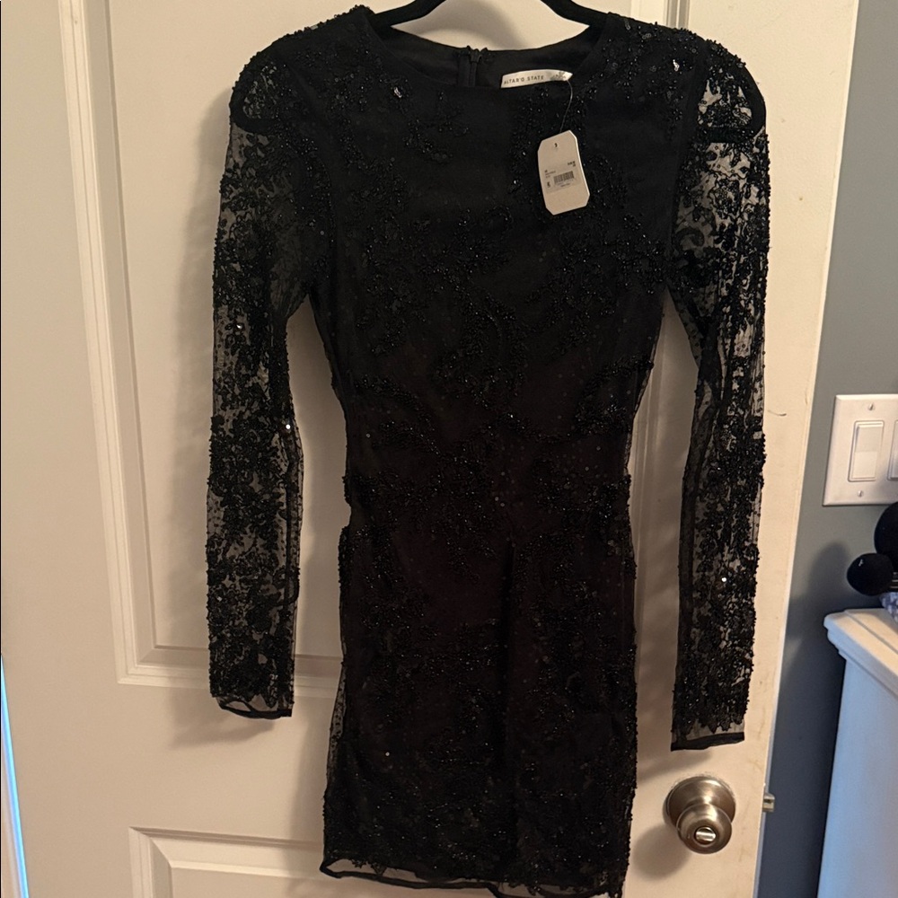 Altar'd State Black Sequin Long Sleeve Dress
